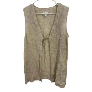 Pure J Jill Linen Duster Vest Cardigan Lagenlook Tie Front Large L Petite Coasta